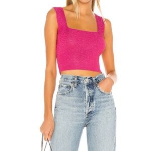 Revolve Merna Square Neck Top Superdown sparkle pink tank top size m glitter